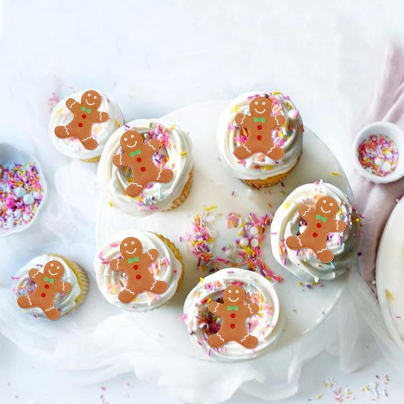 Ercadio 40 Pcs Edible Merry Christmas Cupcake Toppers Brown Gingerbread Man Cupcake Drink Topper Picks for Celebrating Merry Christmas Theme New Year Holiday Party Cake Decorations Supplies - Image 4